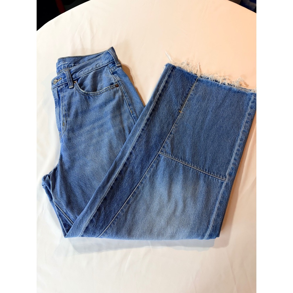Old Navy Drapey Denim Baggy Wide Leg Jeans 8 High Rise Raw Hem 90s style Boho